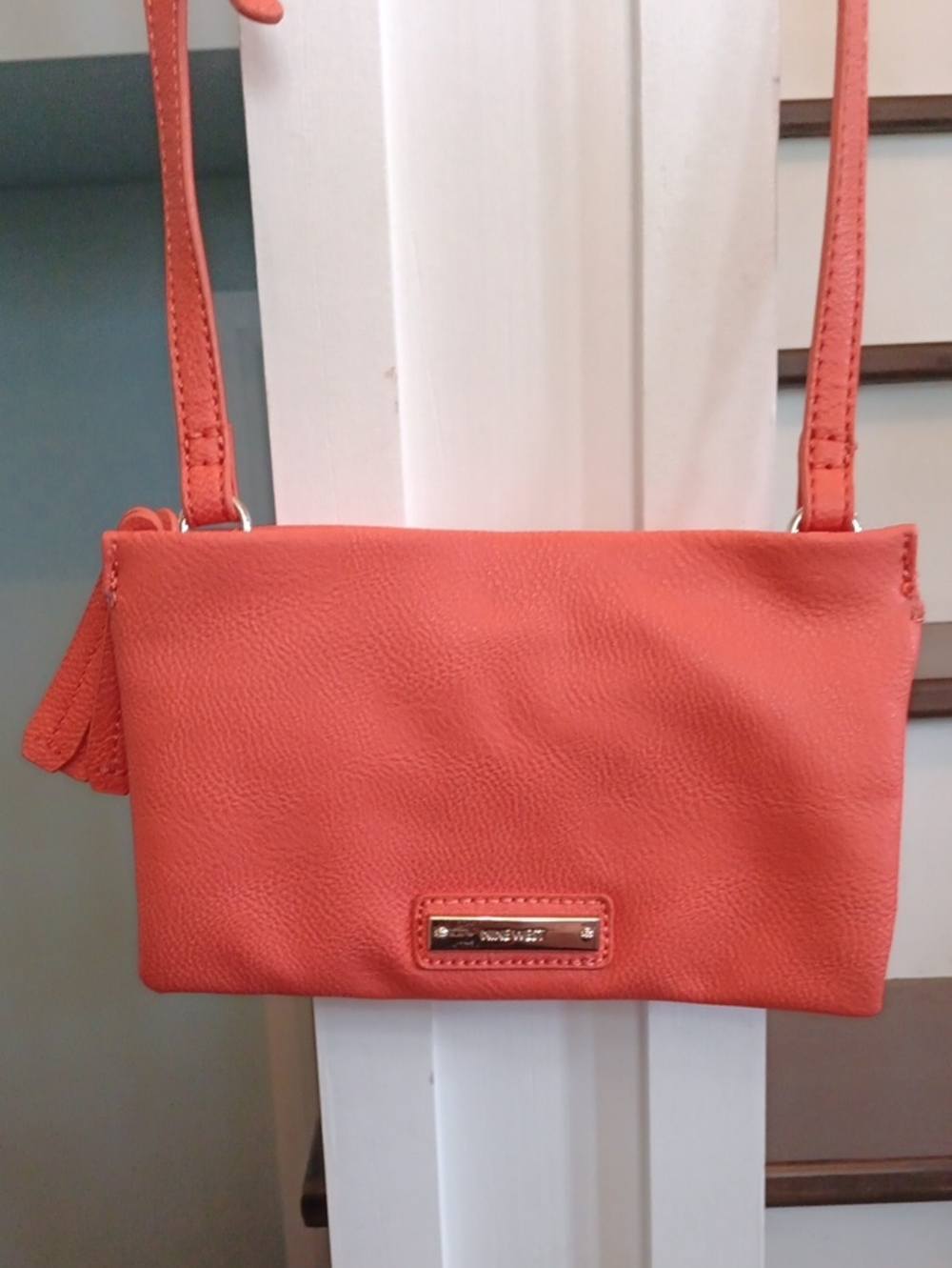 & Nine West Orange Faux Leather Small Crossbody Bag / Organizer